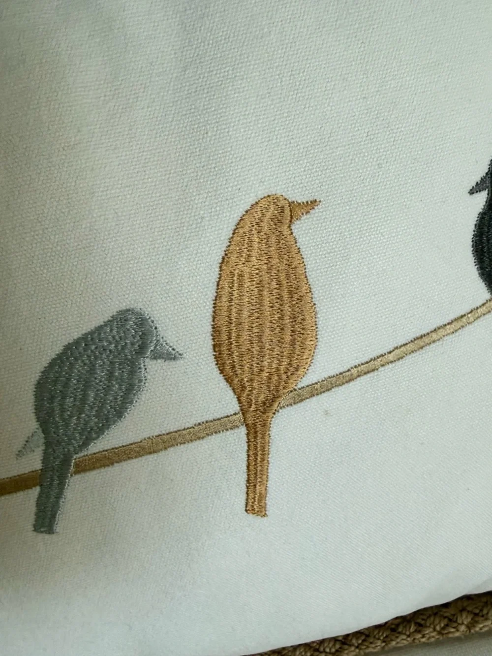 DOMAIN Cotton Jute Embroidered Bird Accent Pillow Duck Feather Insert 14x21